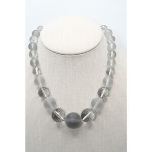 Vintage West Germany Lucite Necklace Gray Beads Faceted 17” MCM